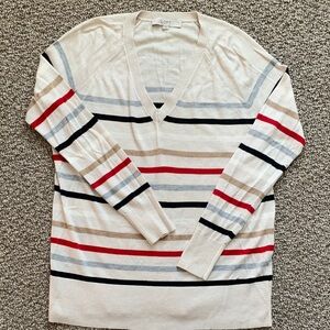LOFT Multicolor Striped V-Neck Sweater